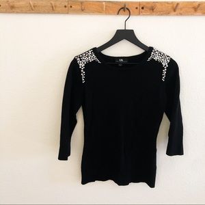 I.N. San Francisco Black Sweater Pearled Shoulders